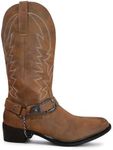 Jazamé Cowboy Boots for Men Tall Calf High Belt & Chain Block Heel Western Boot Classic Round Toe