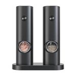 Electric Salt and Pepper Grinder Set, RIGHTWELL 2 PCS Adjustable Coarseness Pepper Grinder Mill with Storage Base and LED Light, Automatic Ceramic Core Salt Grinder for for Kitchen, BBQ, Camping,70ml