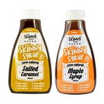 The Skinny Food Co Syrup Twin Pack - Salted Caramel & Maple Syrup Dessert Topping Sugar Free Zero Calories Guilt Free Sauce