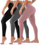 QUXIANG 3 Pack Leggings for Women Tummy Control High Waisted Non See-Through Workout Yoga Pants(Black/Grey/Navy/S-M)