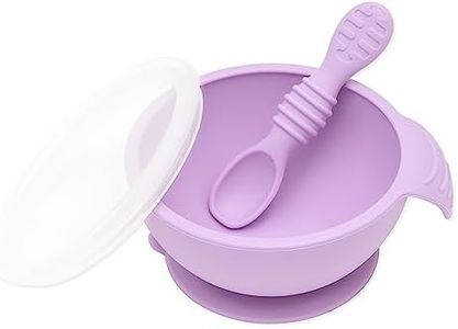 Bumkins Suction Silicone Baby Feeding Set, Bowl, Lid, Spoon, BPA-Free, First Feeding, Baby Led Weaning - Lavender