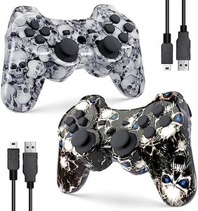 PS3 Controller Wireless, Gaming Remote Joystick for Playstation 3 with Charger Cable Cord (Black Ghost, White Skull)
