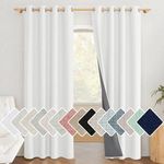 NICETOWN 100% Absolutely Blackout Linen Curtains with Thermal Insulated White Liner, Greyish White, 52" Wide, 84" Length Energy Saving Curtains for Living Room 2 Panels Set, Vertical Blinds