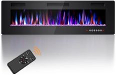 Joy Pebble 60 inch Electric Fireplace Inserts, in-Wall Recessed and Wall Mounted 750/1500W Fireplace Heater, Touch Screen, Remote Control with Timer, Adjustable Flame Color and Speed