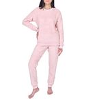 Sleepdown Women's Ladies Long Sleeve Teddy Fleece Top and Bottoms Set Pajama, Blush Pink, L