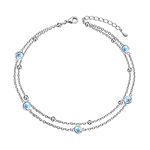 HOOHWE Anklets for Women S925 Sterling Silver Double Layered Ankle Bracelet Adjustable Moonstone Foot Chain Jewelry