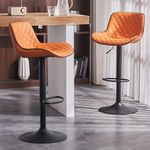 YOUTASTE Woven Bar stools Set of 2 Orange PU Leather Upholstered Barstools with High Back Modern Swivel Adjustable Tall Padded Bar Chairs for Kitchen Breakfast Counter Island
