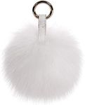 S.ROMZA real Fox Fur Pom Pom Keychain Womens Bag Charms soft and Fluffy Fur Ball Keychain (5.1inch, White(Fox fur))