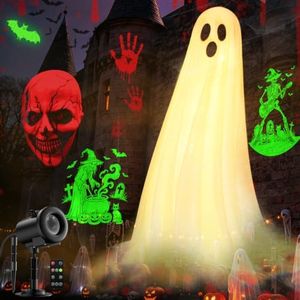 12 in 1 Halloween Projector Lights Outdoor, 3D Dynamic Ghost/Skeleton/Bat/Scarecrow/Pumpkin/Witch Cauldron HD Patterns Halloween Decor,Night Lights for Party Home Window Wall Holiday Decor