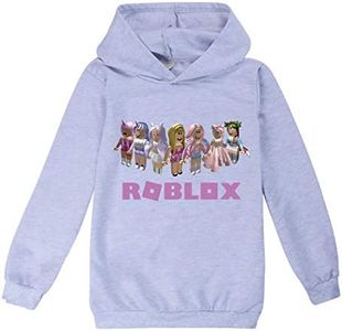 Ro-blox Sudaderas con capucha para niñas y niños, sudadera de moda para niños, sudadera de manga larga, chándal novedoso, gris, 11 años