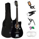 4/4 Size 38" Classic 6 Strings Acoustic Guitar Full Package Pack with Accessories (Black)