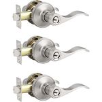 Probrico 3 Pack Entry Door Knob with Key Stainless Steel Exterior Door Handle Wave Security Front Door Lock Set Satin Nickel