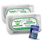Fridge Ninja Fridge Deodoriser and Freshener - Natural & Unscented Activated Charcoal, Lasts Up to 12 Months, Odour Eliminator, Smell Remover & Scent Absorber, Fridge Accessories for Freshness, 2 Pack
