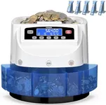 PONNOR Coin Counter Machine Sorter Change and Wrapper Roller Counting Organizer Sorts up to 300 Coins Per Minute Automatically Sorts and Batches - White