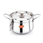 Praylady Baby Boss Chef-Grade Stainless Steel Strainer Pot | 6L | 24 CM | Lock-&-Pour Lid | Induction Compatible | Cook & Drain Pot for Pasta, Rice, Maggi & Spaghetti | ISI & BIS Certified