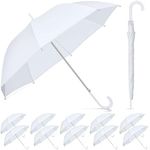 Reginary 12 Pack Clear Umbrella Wedding Style Stick Umbrellas Large Canopy Windproof Transparent Stick Umbrellas Wedding Rain Transparent Umbrellas Bulk Auto Open J Hook Handle (White)