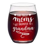 The Best Moms Get Promoted to Grandma Wine Glass - Mother's Day or Birthday Gift for Women, Grandama, New Grandama to Be - Grandma Gifts from Granddaughter, Grandason