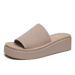 Athlefit Women's Slip On Platform Sandals Comfortable Open Toe Flatform Chunky Sandals, Nude, 8