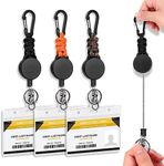 Selizo Retractable Key Ring with ID Sleeves, 3 Pieces Lanyard ID Yo-Yo with 60 cm Steel Cable, Retractable with Carabiner Key Ring Vinyl Strap