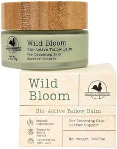 Hearth and Homestead: Handmade Wild Bloom Bio-Active Tallow Face Balm/Cream with Blue Tansy - Hydrate, Nourish, and Protect Skin - .7 oz