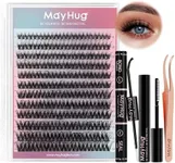 Mayhug Lash Extension Kit 144pcs, 3D Fluffy Lashes Clusters with 10ml Bond and Seal, 5ml Lash Remover, Lash Tweezers, Easy DIY Cluster Eyelash Extensions Kit at Home (Dreamy Kit)