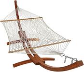 Sunnydaze Cotton Double Wide Rope Hammock with Spreader Bars and 13-Foot Curved Wood Stand - 400 Pound Capacity