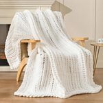 Esterra Chunky Knit Blanket Throw 60"x80", 100% Hand Knitted Chenille Throw Blanket, Cozy Soft Thick Cable Knit Throw Large Rope Knot Crochet Throw Blanket for Sofa Couch Bed, Pure White