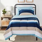 Amazon Basics 5-Piece Lightweight Microfiber Bed-in-a-Bag Comforter Bedding Set - Twin/Twin XL, Blue Stripe