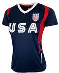 Icon Sports Official Licensed U.S. Soccer 4 Star USWNT Players Women's Gameday Shirts Football Tee Top, Navy, S