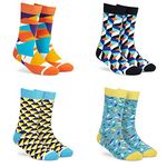 DYNAMOCKS Men's and Women's Combed Cotton Crew Length Socks (Pack of 4) (Pizzazz + Cube + Sprinkles + Prism, Multicolour, Free Size)