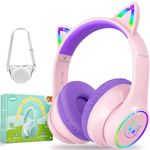 LOBKIN Kids Bluetooth Headphones,Over Ear Kids Headphones Wireless with Mic 50H Playtime Colorful LED Lights AUX Cord 94dB Safe Volume Limited Foldable Design for Boy Girl Travel/School/iPad