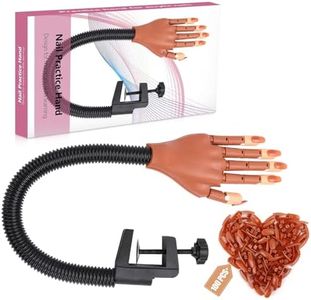 Practice Hand for Acrylic Nails, Professional Nail Practice Hand Nail Training Hand, Flexible Moveable False Fake Mannequin Hand for Nails Art Practice Display with 100Pcs Brown Fake Nail Tips