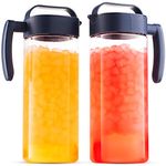 Komax Set of 2 Plastic Water Pitcher with Lid – BPA-Free & Iced Tea Microwave Dishwasher Safe Tea, Sangria, or Juice Containers Lids for Fridge (2.1 Qt), Clear & Blue