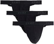 2(X)IST Mens Essential Cotton Y-Back Thong 3-Pack, Black, Large