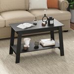 GarveeHome 2-Tie Coffee Table, Rustic Wood Living Room Tables with Open Rectangular Storage Compartment, Coffee Tables for Living Room, Outdoors, Home Office, Bedroom, Black