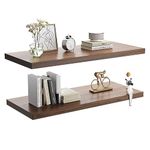 JPND Wall Shelf Set of 2, Walnut Floating Shelves 24 in W x 10 in D x 1 in H, Wooden Floating Wall Shelf with Invisible Brackets for Living Room/Bedroom/Bathroom/Kitchen Storage and Decor