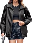 Miladusa Womens Leather Jackets Long Sleeve Warm Moto Biker Pleather Jacket Fall Coat 2025 Trendy Black M