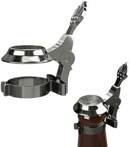 German Style Beer Stein Clip-On Lid for Bottles – Chrome Finish Metal Bottle Cap Cover – Keeps Bugs & Debris Out – Novelty Party Accessory & Gift for Beer Lovers – Fits Most Standard Bottles