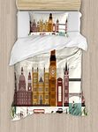 London Duvet Cover Set by Ambesonne, Attractive Travel Scenery Famous City England Big Ben Telephone Booth Westminster, 2 Piece Bedding Set with Pillow Sham, Twin / Twin XL, Multicolor