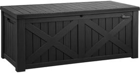 YITAHOME 120 Gallon Large Outdoor Storage Box with X-Shaped Front, Waterproof Resin Deck Box Cushion Storage Bench for Patio, Pool Supplies, Garden Tools - Lockable, Black