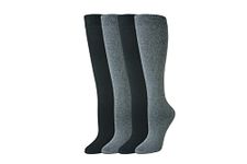 Amazon Essentials Women's Casual Cotton Knee High Socks, 4 Pairs, Black/Grey, 6-9