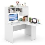 Giantex L Shaped Desk with Hutch, Corner Computer Desk with Storage Shelf & Cabinet, Laptop PC Table Gaming Desk Workstation, Modern Executive Study Writing Desk for Home Office, Bedroom, White