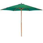 Harbour Housewares Green 2.7m Wooden Garden Sun Parasol - Pully Operated, Hardwood Pole Canvas Umbrella