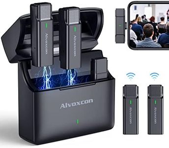 Alvoxcon Wireless Lavalier Microphone System Dual Wireless Lapel Mic for iPhone iPad, 2.4GHz Clip On Mic with Charging Case for Interview, TikTok, Facebook Live Stream, YouTube Vlog Video Recording