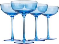 The Wine Savant Colored Coupe Glass | 7oz | Set of 4 Colorful Champagne & Cocktail Glasses, Fancy Manhattan, Crystal Martini, Cocktails Set, Margarita Bar Glassware Gift, Vintage (Blue)