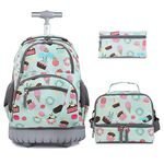 seastig Rolling Backpack 16 inch Wheeled Backpack with Lunch Bag & Pencil Case Roller Backpack Carry-on Bag School Travel, Sweets, 16 x 12.4 x 7 inches, Contemporary