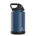 Arslo Large Insulated Water Jug with Handle, One Gallon Insulated Water Bottle, One Gallon Stainless Steel Water Bottle, Dark Blue, 128 Ounce