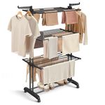 SONGMICS Clothes Drying Rack Stand 4-Tier, Foldable Laundry Drying Rack 68.1-Inch Tall, Stainless Steel, Rolling Clothes Horses Dryer Rack, Easy to Assemble, Indoor Outdoor Use, Ink Black ULLR701B01