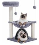 PEQULTI Small Cat Tree 28" Cat Tower for Kitten with Super Large Plush Hammock, Cat Scratching Post for Indoor Cats with Top Perch, Cat Brush & Dangling Ball, Grey