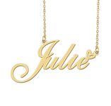 18k Gold Plated Julie Name Necklace Heart Charm Pendant Stainless Steel Graduation Jewelry for Womens Teens 16"